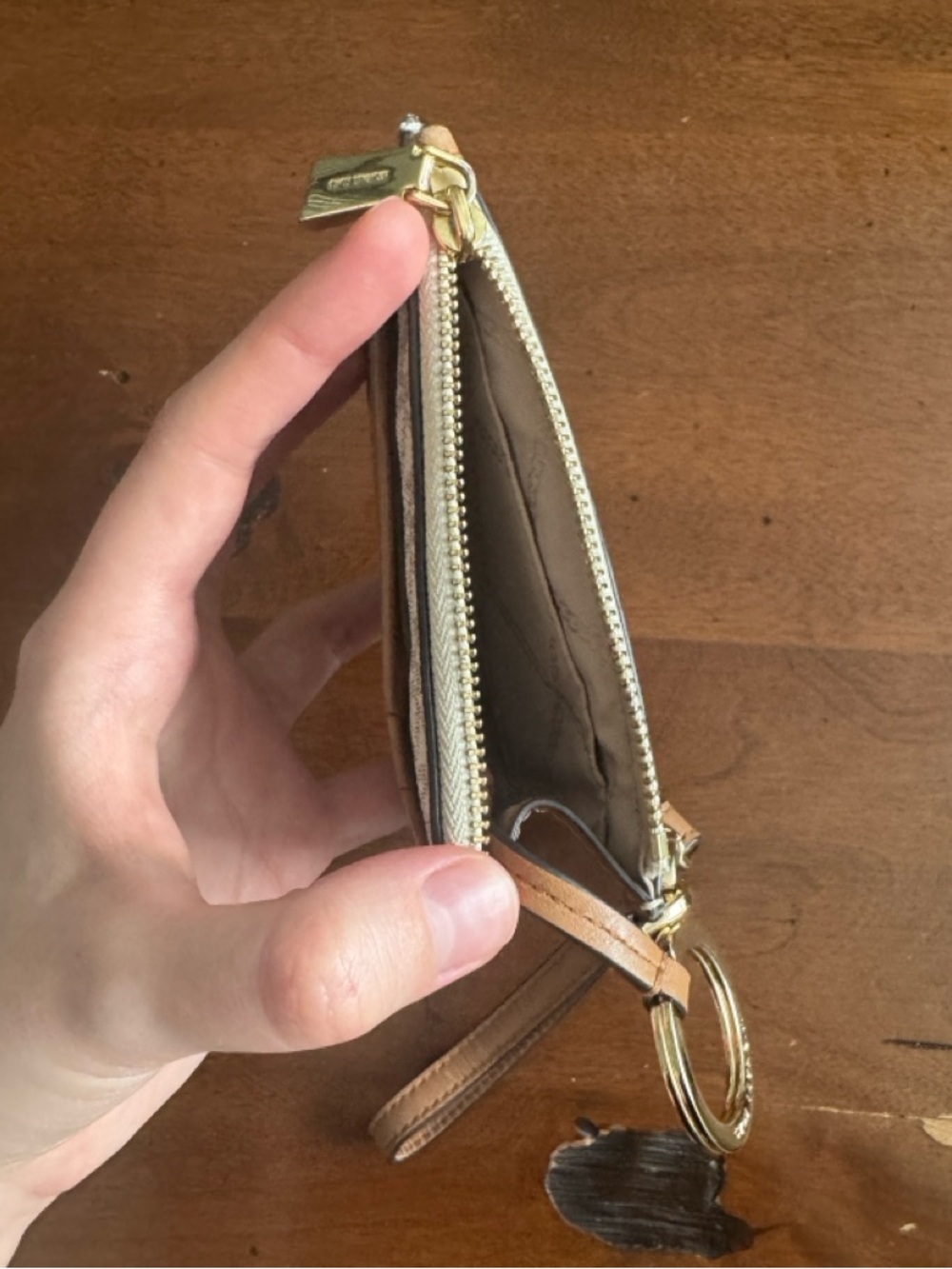 Michael Kors Metallic Silver & Tan Logo Wristlet - Picture 3 of 4